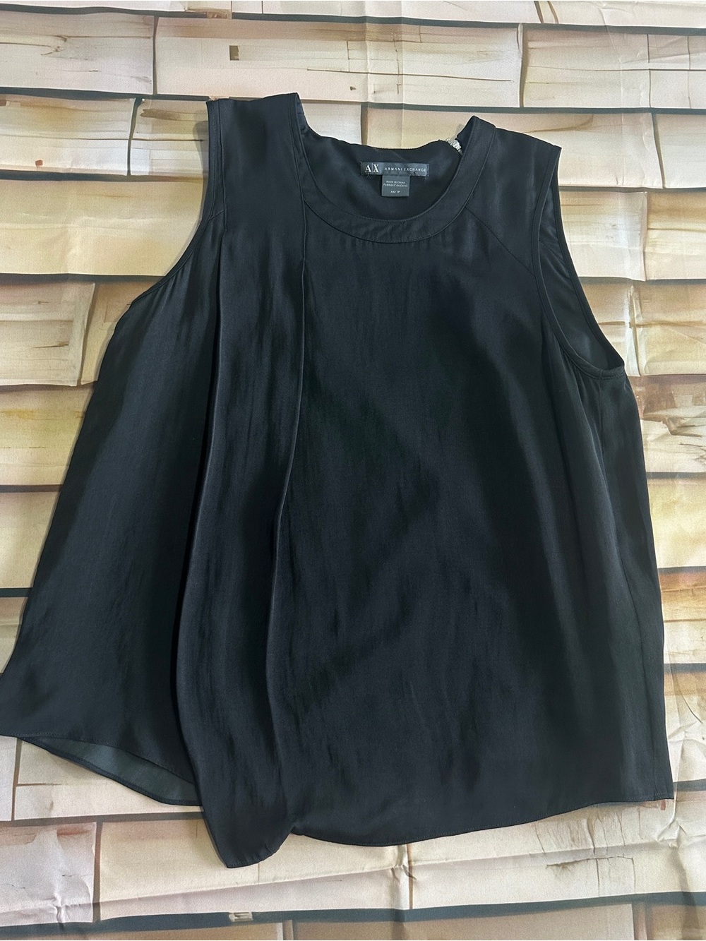 A/X Armani Exchange Black Satin Scoop-Neck Sleeveless Top